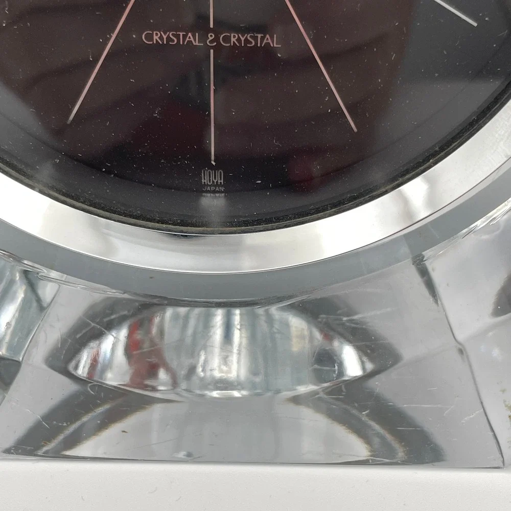 Hoya Crystal Quartz Clock Sculptural Japanese Lead Crystal Mantel Desk Clock